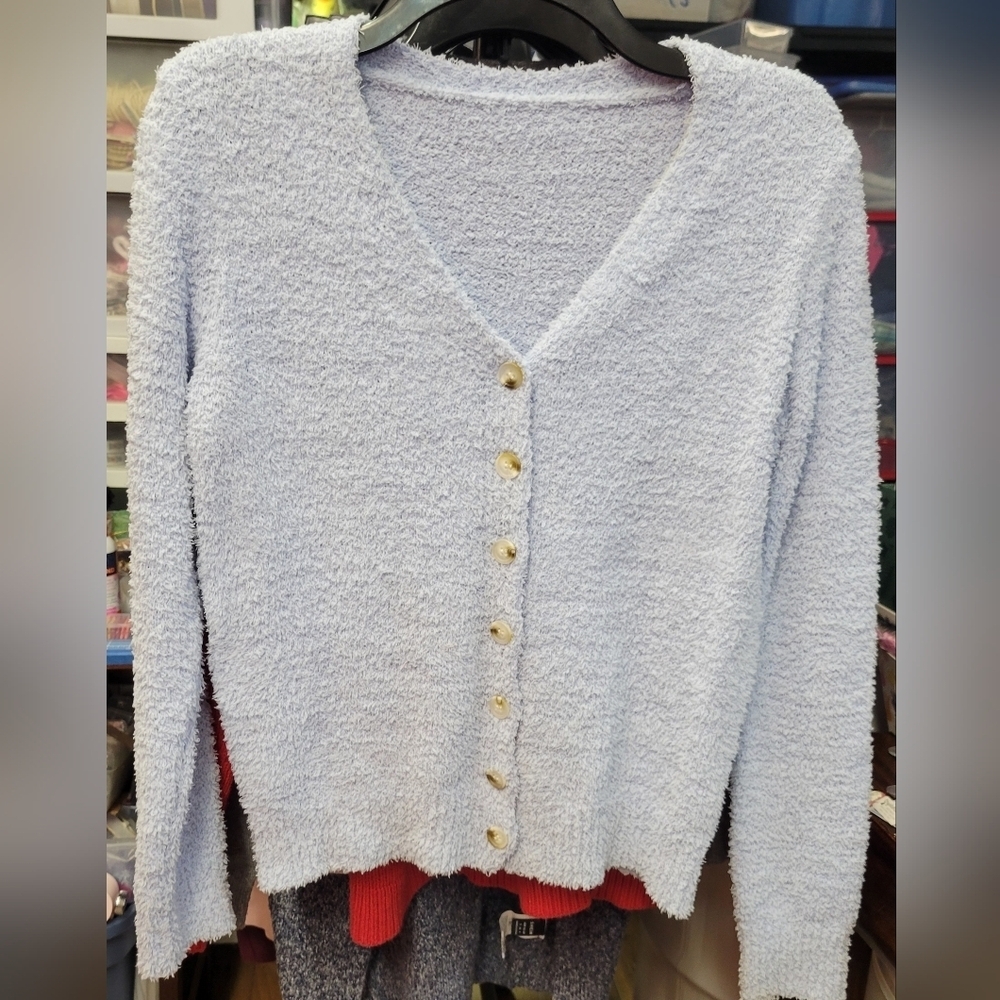 Shein Light Blue Button-Up Sweater Small Size 4